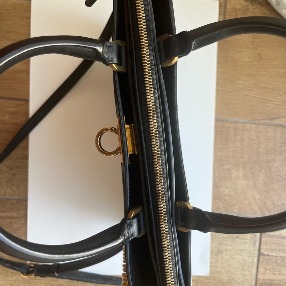 Salvatore Ferragamo Black and Gold Structured Leather Satchel - Picture 3 of 4